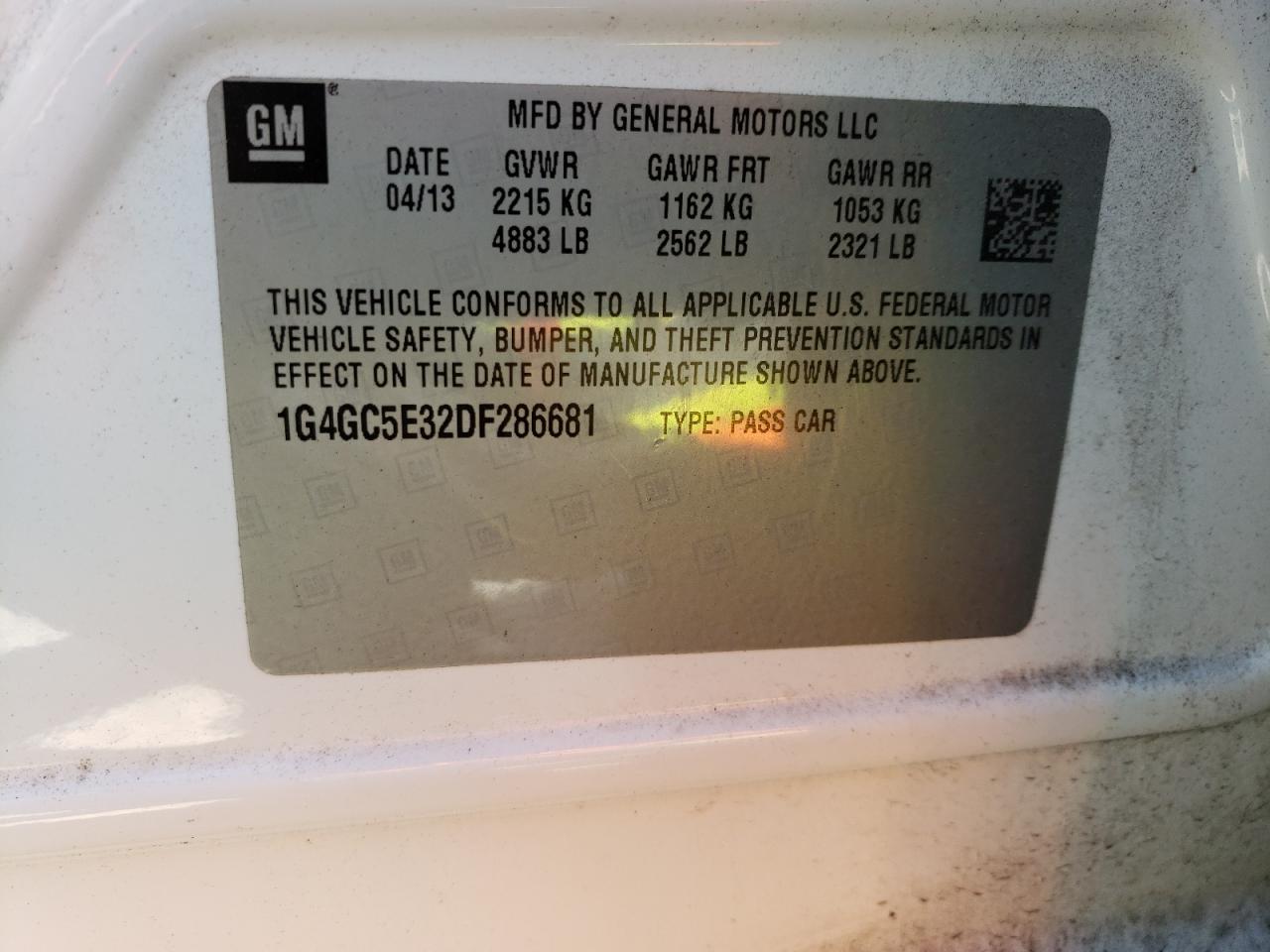 Photo 10 from auction – 2013 BUICK LACROSSE with VIN 1G4GC5E32DF286681