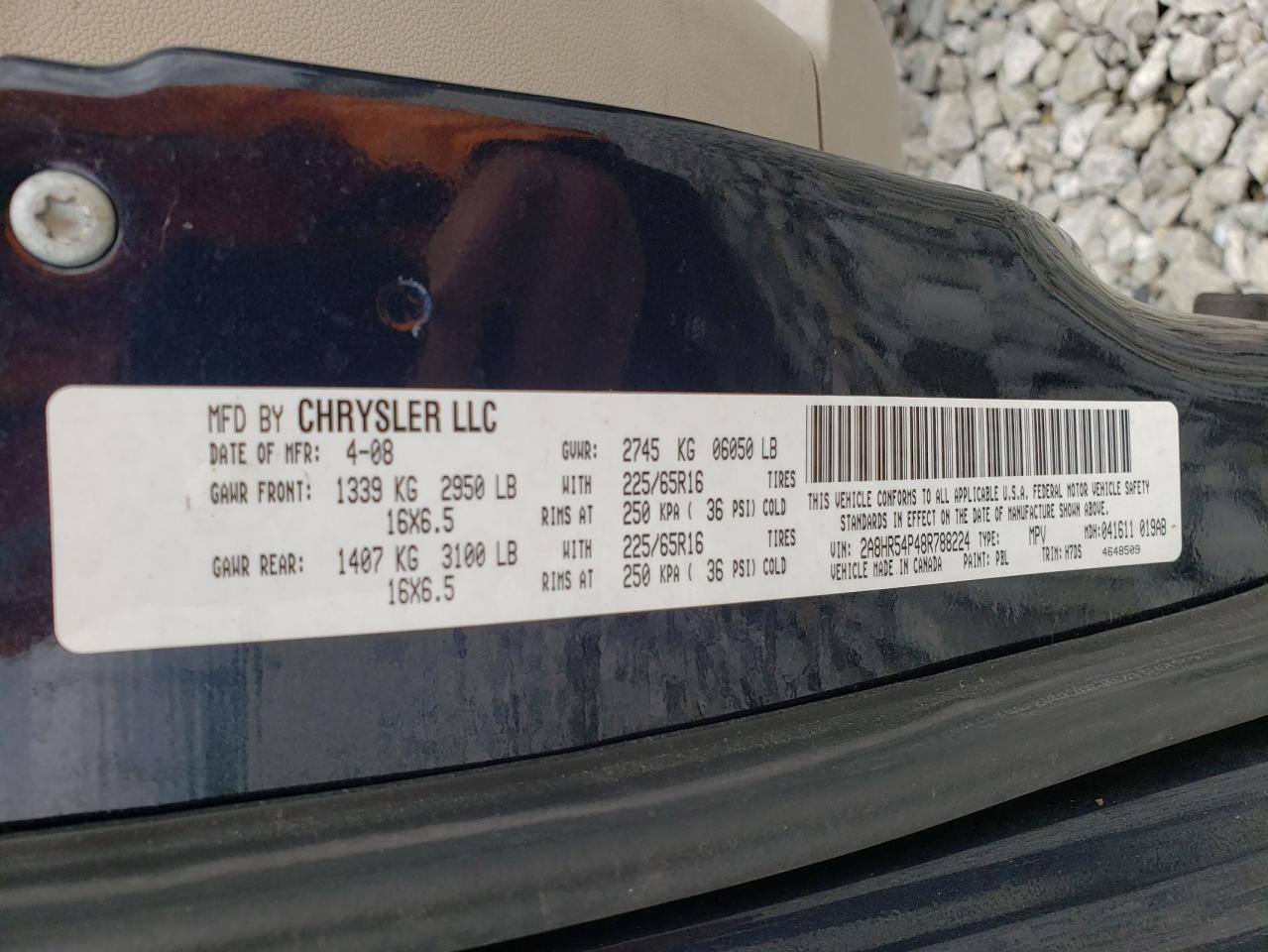 Photo 10 from auction – 2008 CHRYSLER TOWN & COU with VIN 2A8HR54P48R788224