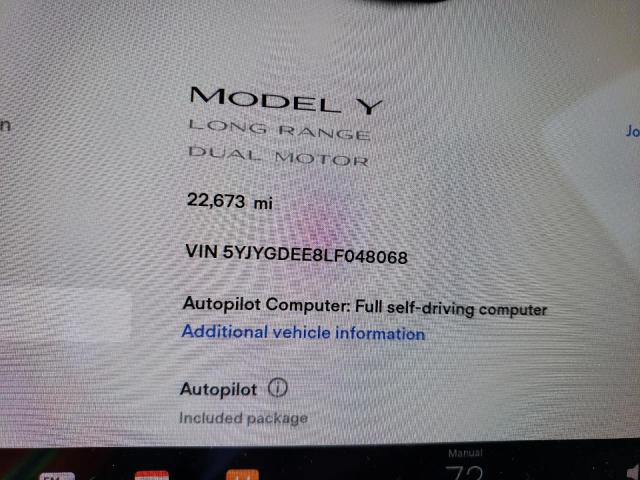 Photo 8 from auction – 2020 TESLA MODEL Y with VIN 5YJYGDEE8LF048068