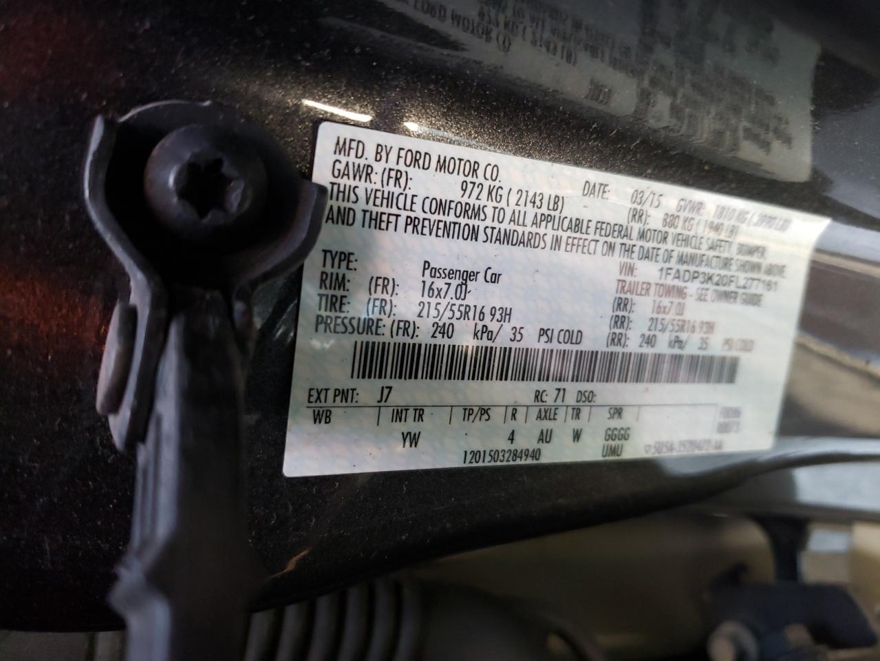 Photo 10 from auction – 2015 FORD FOCUS SE with VIN 1FADP3K20FL277161