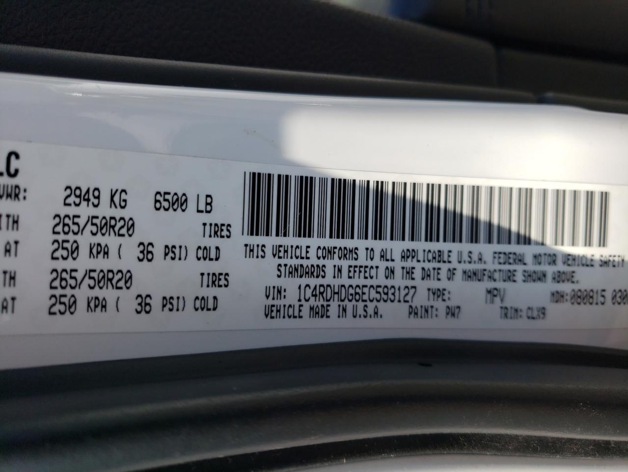 Photo 10 from auction – 2014 DODGE DURANGO LI with VIN 1C4RDHDG6EC593127
