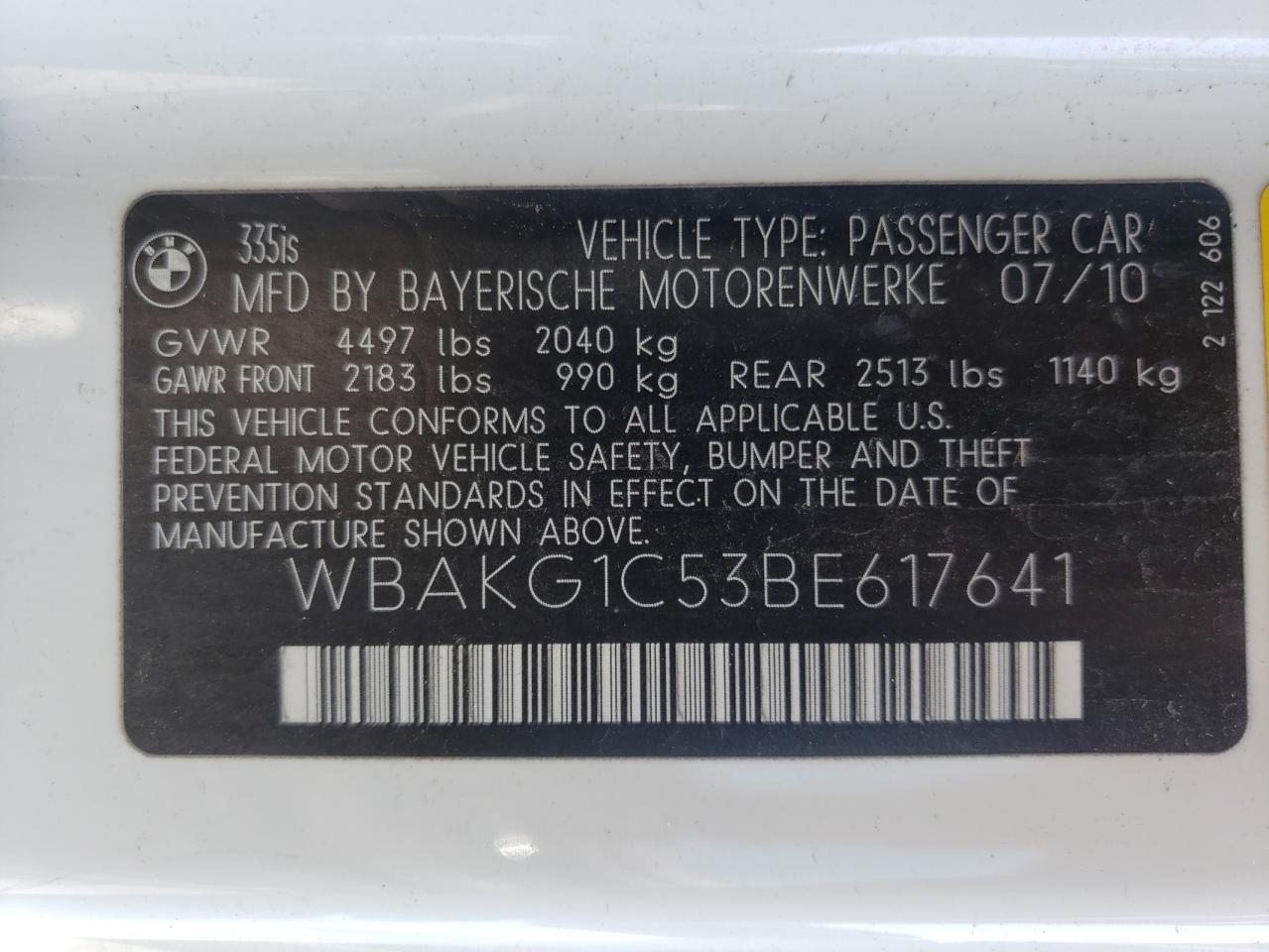 Foto 10 de la subasta – 2011 BMW 335 IS con VIN WBAKG1C53BE617641