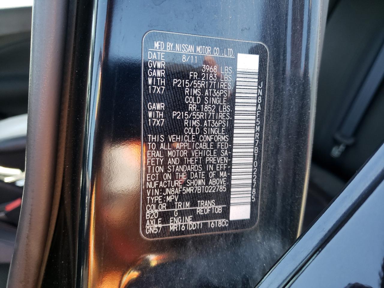 Photo 10 from auction – 2011 NISSAN JUKE S with VIN JN8AF5MR7BT022785