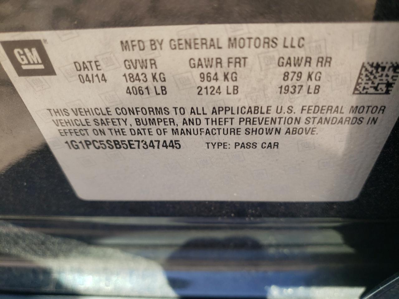 Photo 10 from auction – 2014 CHEVROLET CRUZE LT with VIN 1G1PC5SB5E7347445
