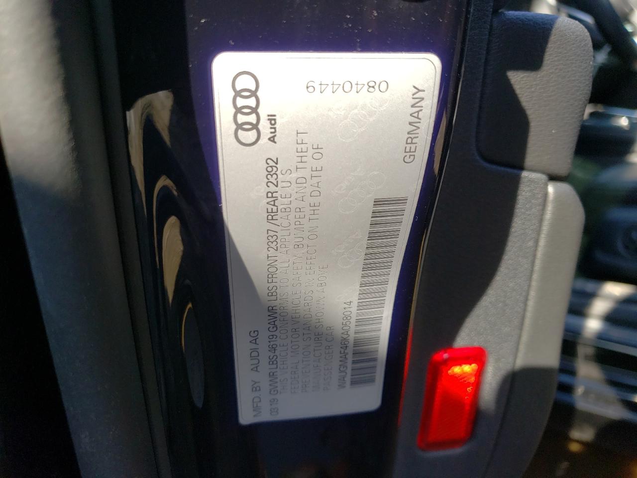 Photo 10 from auction – 2019 AUDI A4 PREMIUM with VIN WAUGMAF46KA058014