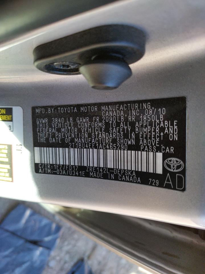 Photo 10 from auction – 2010 TOYOTA COROLLA BA with VIN 2T1BU4EE1AC465290