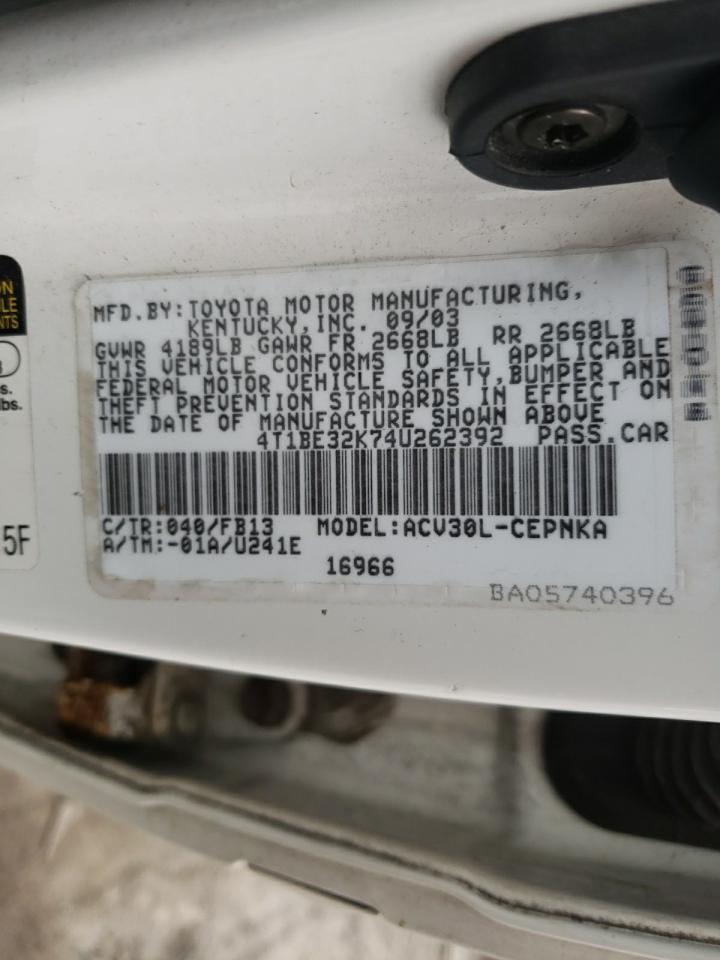 Photo 10 from auction – 2004 TOYOTA CAMRY LE with VIN 4T1BE32K74U262392