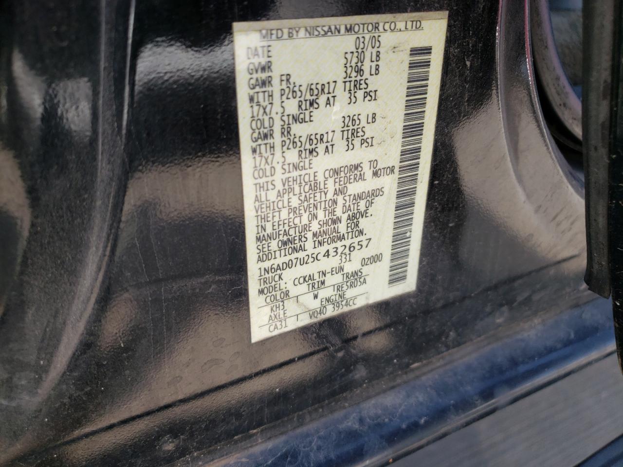 Photo 10 from auction – 2005 NISSAN FRONTIER C with VIN 1N6AD07U25C432657
