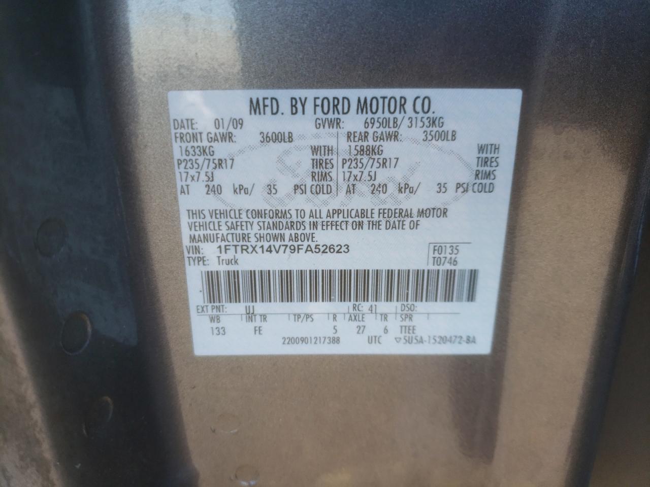Photo 10 from auction – 2009 FORD F150 SUPER with VIN 1FTRX14V79FA52623