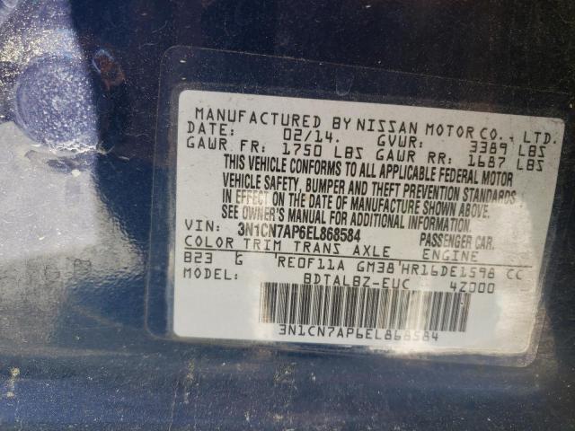 Photo 10 from auction – 2014 NISSAN VERSA S with VIN 3N1CN7AP6EL868584