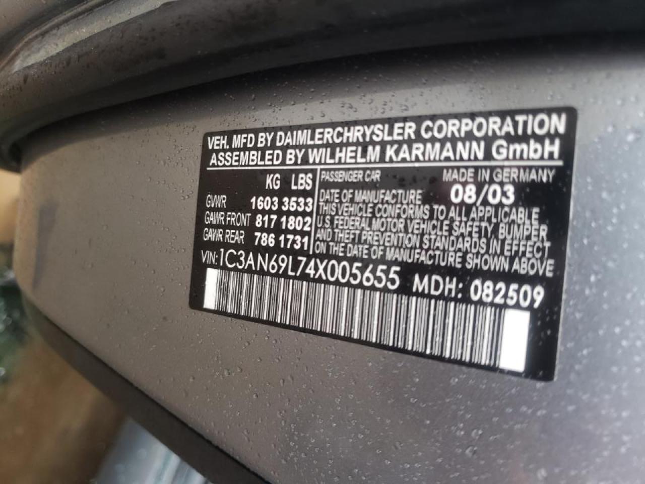 Photo 10 from auction – 2004 CHRYSLER CROSSFIRE with VIN 1C3AN69L74X005655