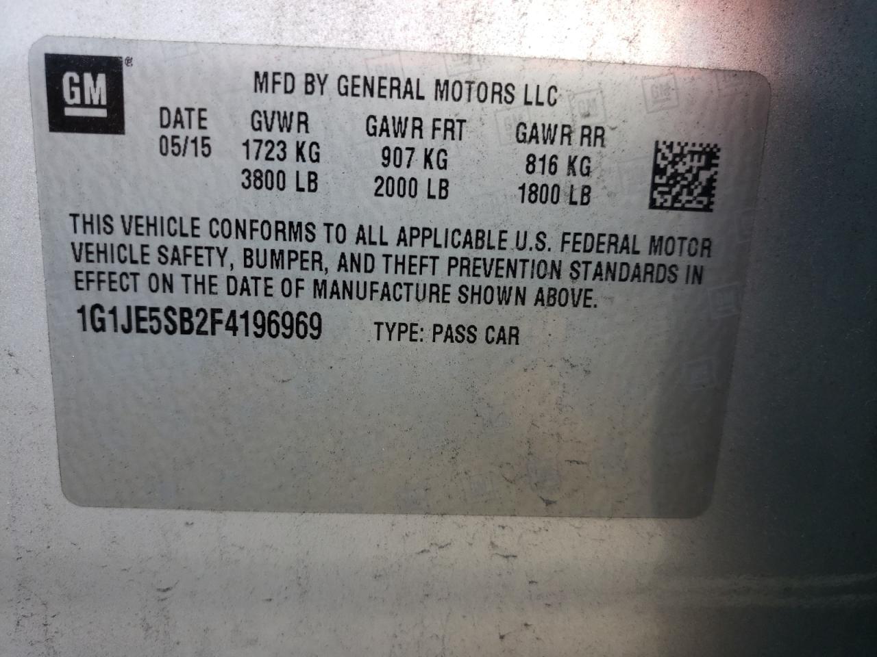 Photo 10 from auction – 2015 CHEVROLET SONIC LTZ with VIN 1G1JE5SB2F4196969