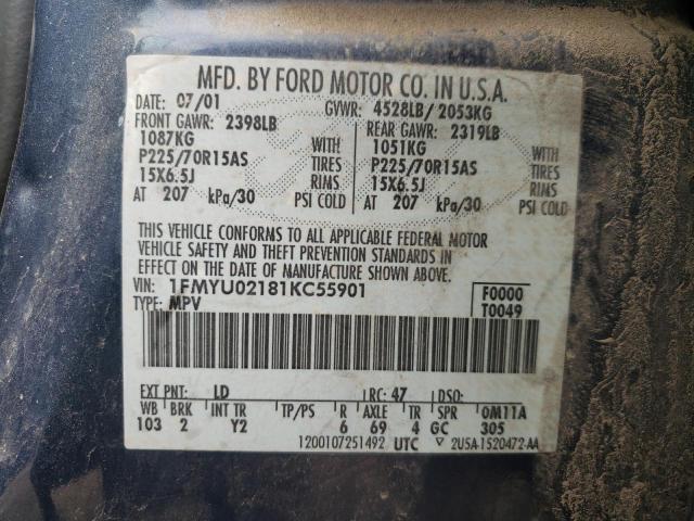 Photo 10 from auction – 2001 FORD ESCAPE XLS with VIN 1FMYU02181KC55901
