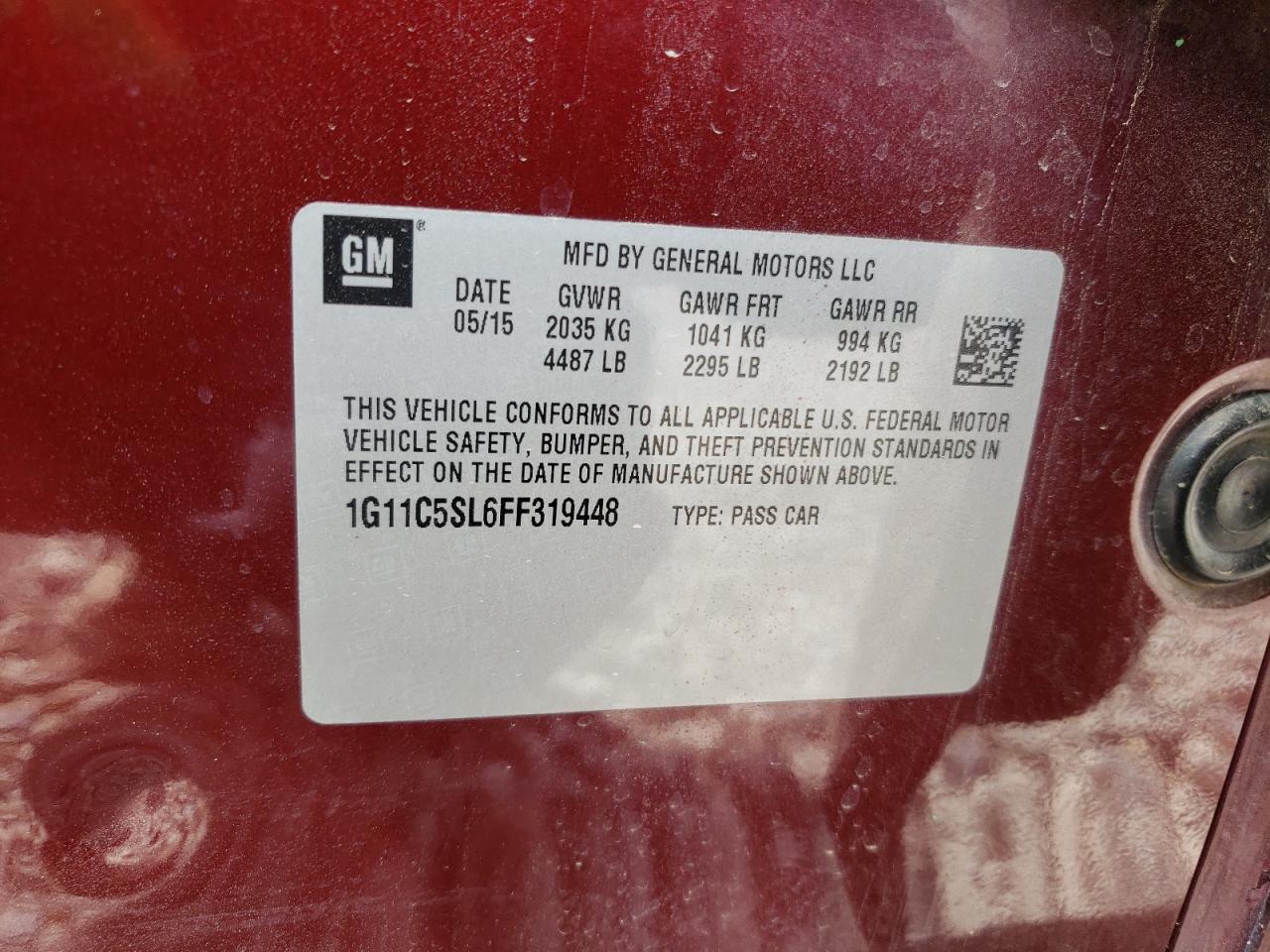 Photo 10 from auction – 2015 CHEVROLET MALIBU 1LT with VIN 1G11C5SL6FF319448