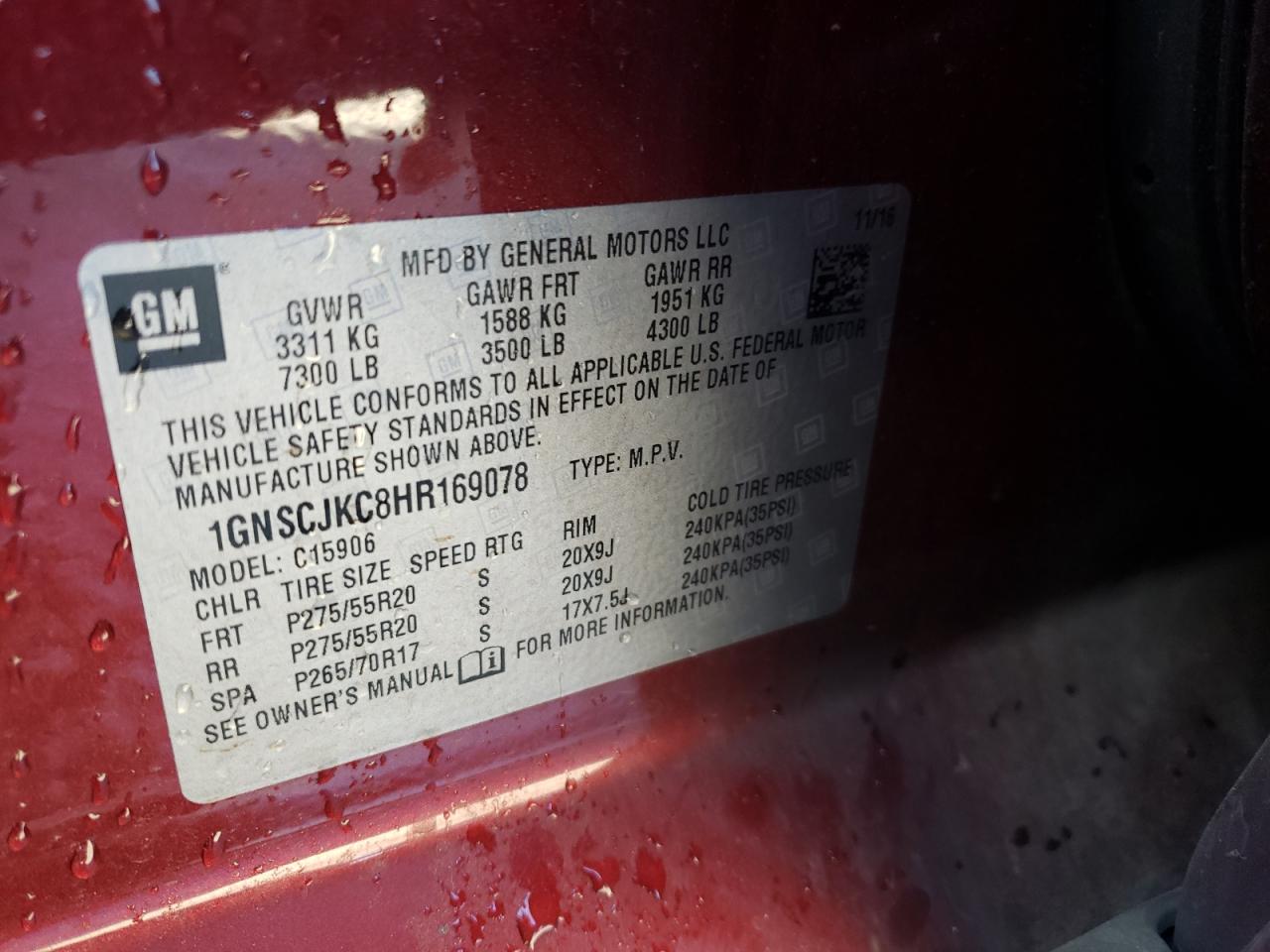 Photo 10 from auction – 2017 CHEVROLET SUBURBAN C with VIN 1GNSCJKC8HR169078
