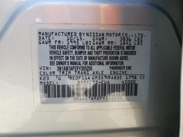Photo 10 from auction – 2015 NISSAN SENTRA S with VIN 3N1AB7AP2FY355255