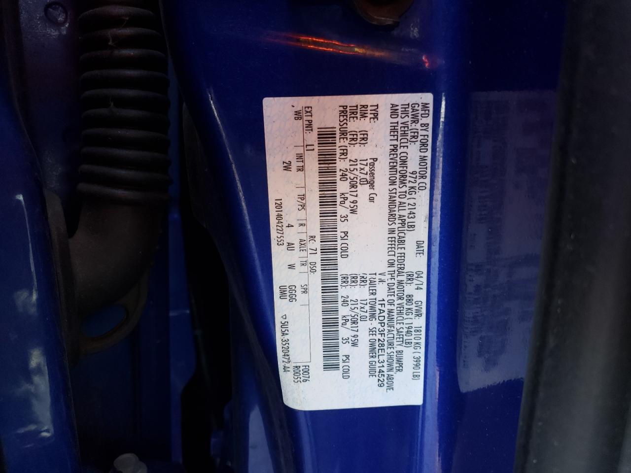 Photo 10 from auction – 2014 FORD FOCUS SE with VIN 1FADP3F28EL314529