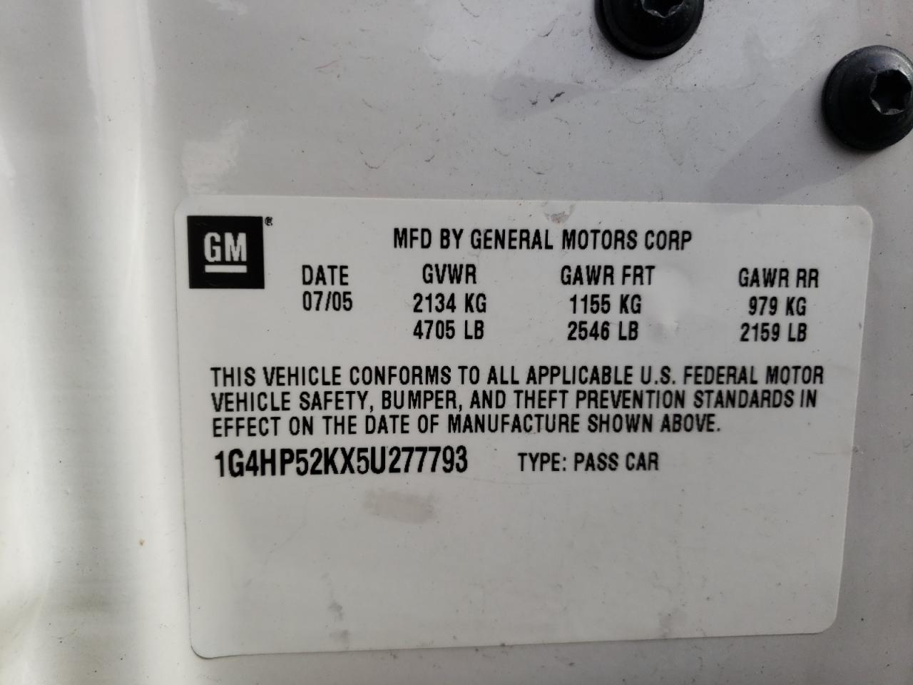 Photo 10 from auction – 2005 BUICK LESABRE CU with VIN 1G4HP52KX5U277793