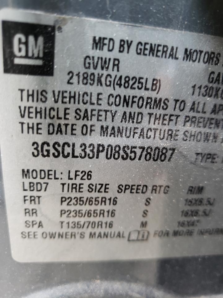 Photo 10 from auction – 2008 SATURN VUE XE with VIN 3GSCL33P08S578087
