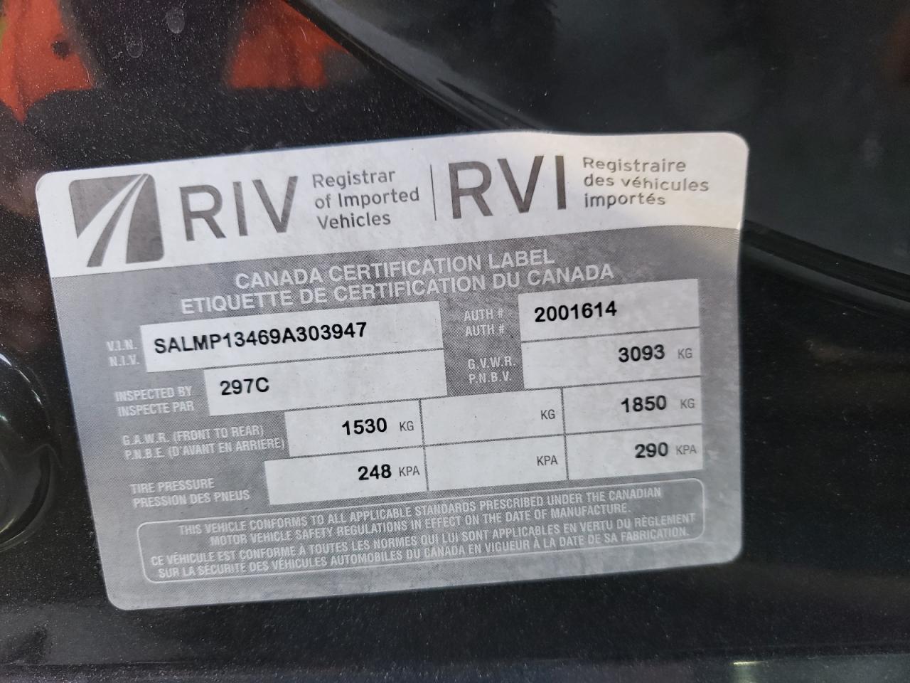 Photo 10 from auction – 2009 LAND ROVER RANGE ROVE with VIN SALMP13469A303947