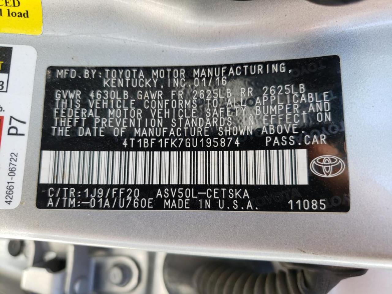 Photo 10 from auction – 2016 TOYOTA CAMRY LE with VIN 4T1BF1FK7GU195874