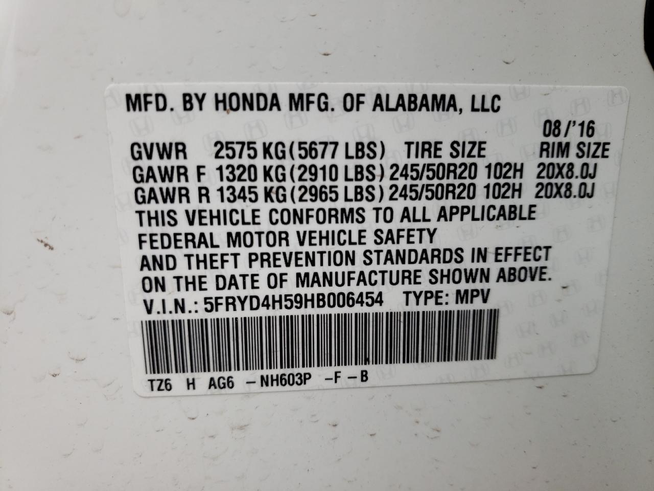 Photo 10 from auction – 2017 ACURA MDX TECHNO with VIN 5FRYD4H59HB006454