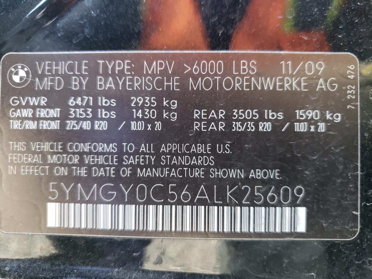 Photo 10 from auction – 2010 BMW X5 M with VIN 5YMGY0C56ALK25609