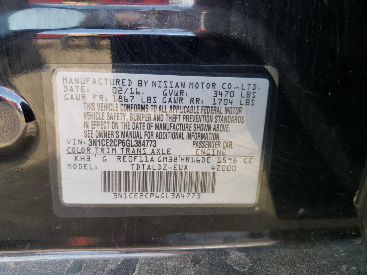 Photo 10 from auction – 2016 NISSAN VERSA NOTE with VIN 3N1CE2CP6GL384773