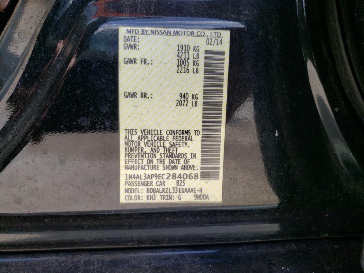 Photo 10 from auction – 2014 NISSAN ALTIMA 2.5 with VIN 1N4AL3AP9EC284068