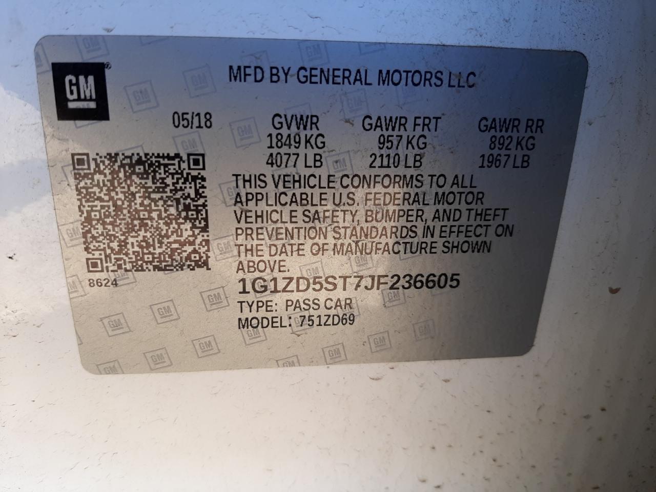 Photo 10 from auction – 2018 CHEVROLET MALIBU LT with VIN 1G1ZD5ST7JF236605