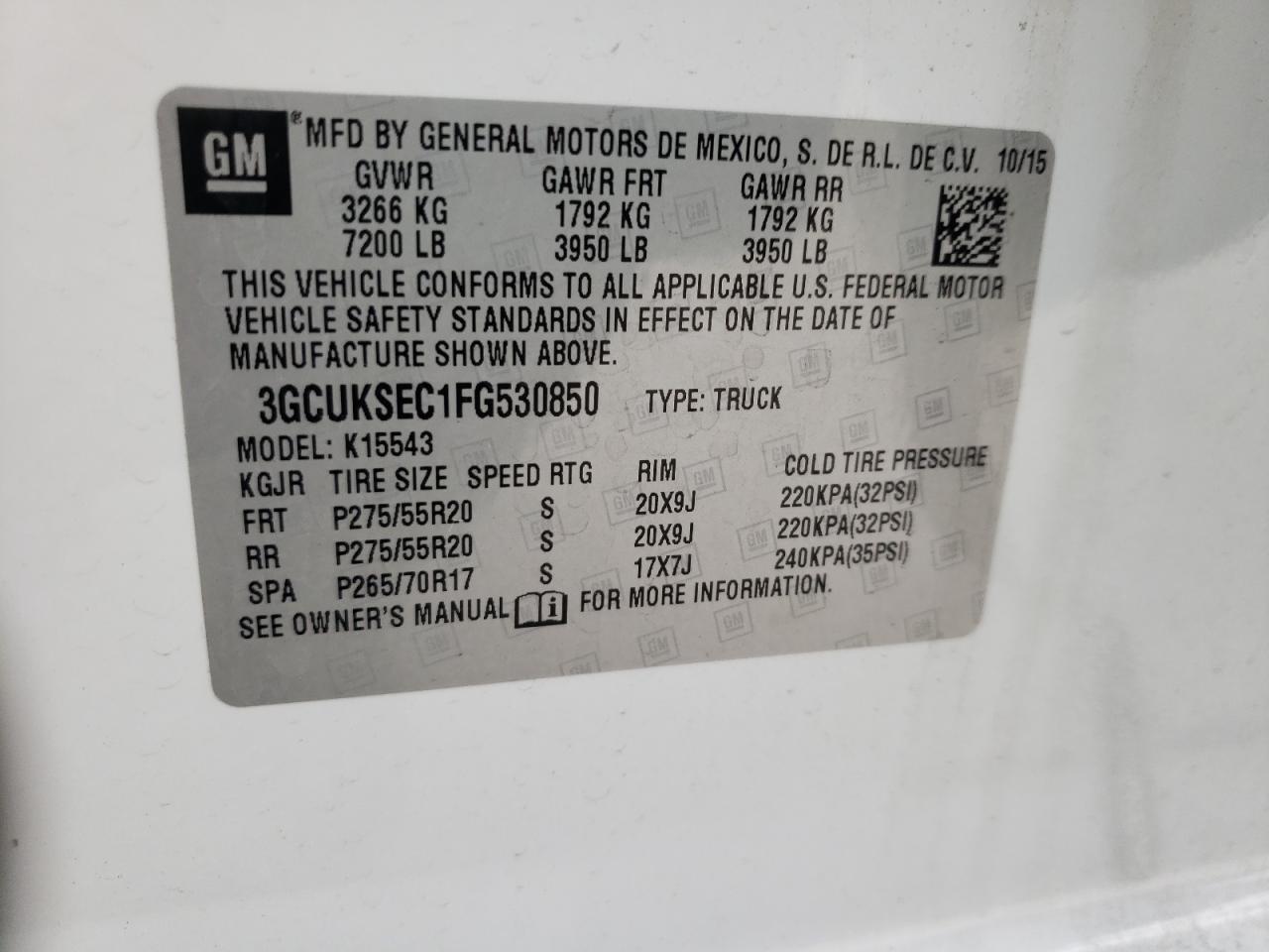 Photo 10 from auction – 2015 CHEVROLET SILVERADO with VIN 3GCUKSEC1FG530850