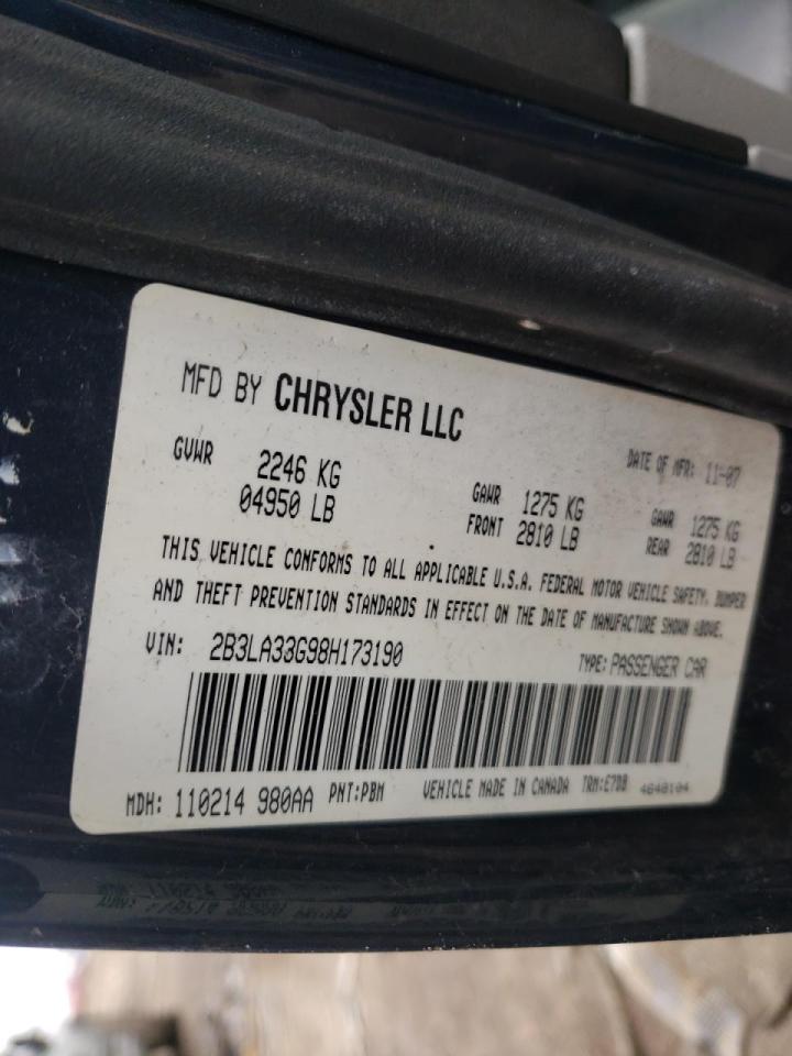 Photo 10 from auction – 2008 DODGE CHARGER SX with VIN 2B3LA33G98H173190