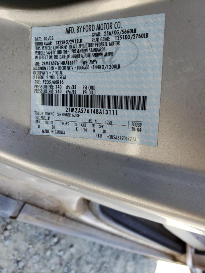 Photo 10 from auction – 2004 FORD FREESTAR S with VIN 2FMZA57614BA13111