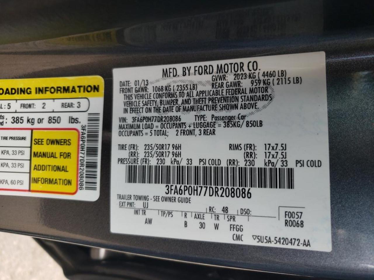 Photo 10 from auction – 2013 FORD FUSION SE with VIN 3FA6P0H77DR208086