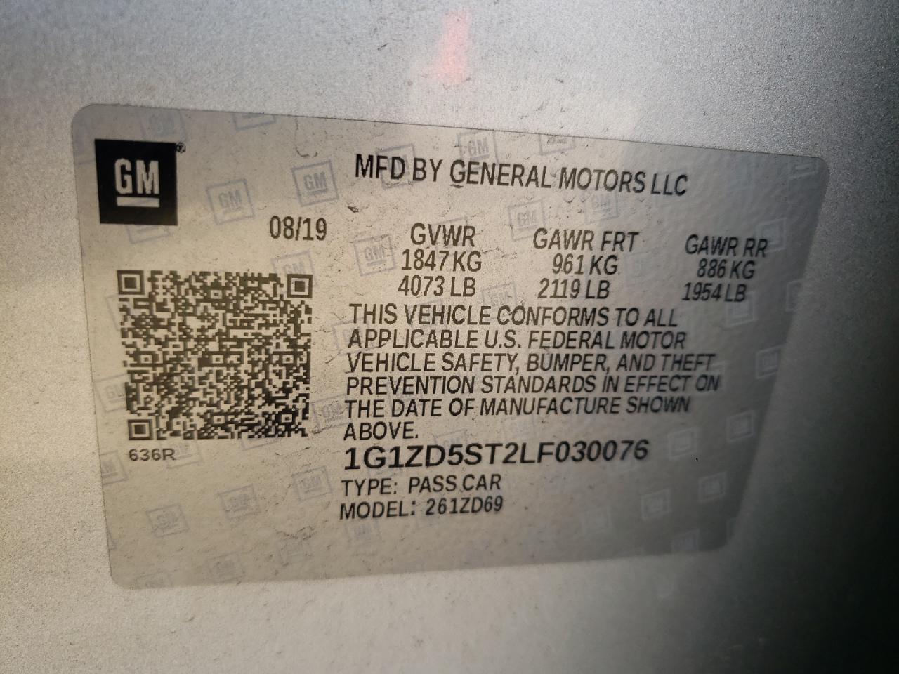 Photo 10 from auction – 2020 CHEVROLET MALIBU LT with VIN 1G1ZD5ST2LF030076