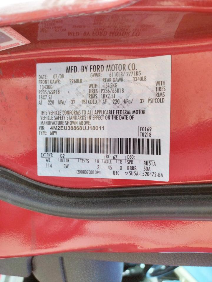 Photo 10 from auction – 2008 MERCURY MOUNTAINEE with VIN 4M2EU38868UJ18011