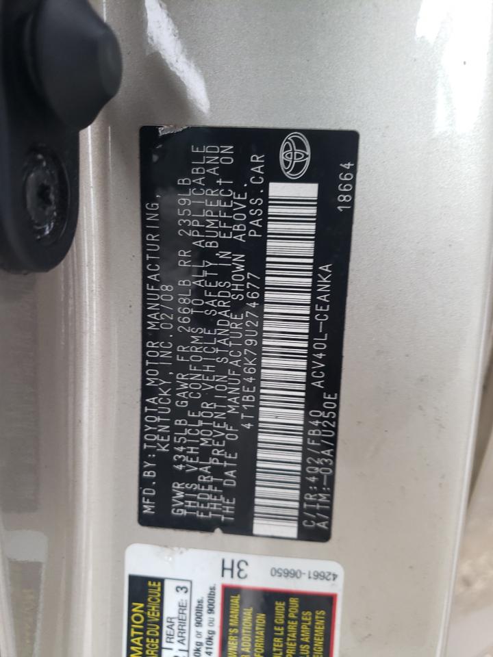 Photo 10 from auction – 2009 TOYOTA CAMRY BASE with VIN 4T1BE46K79U274677