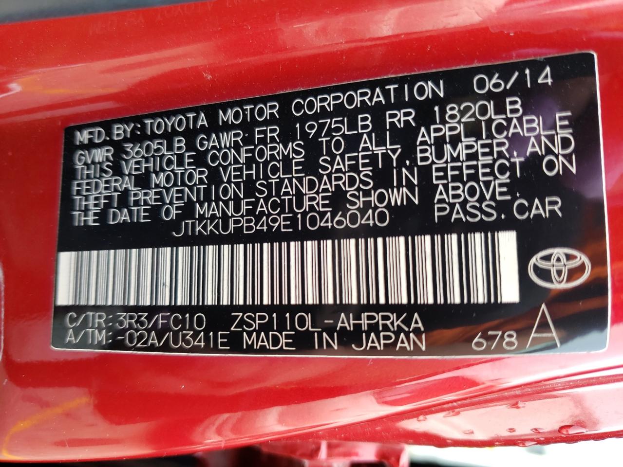 Photo 10 from auction – 2014 TOYOTA SCION XD with VIN JTKKUPB49E1046040