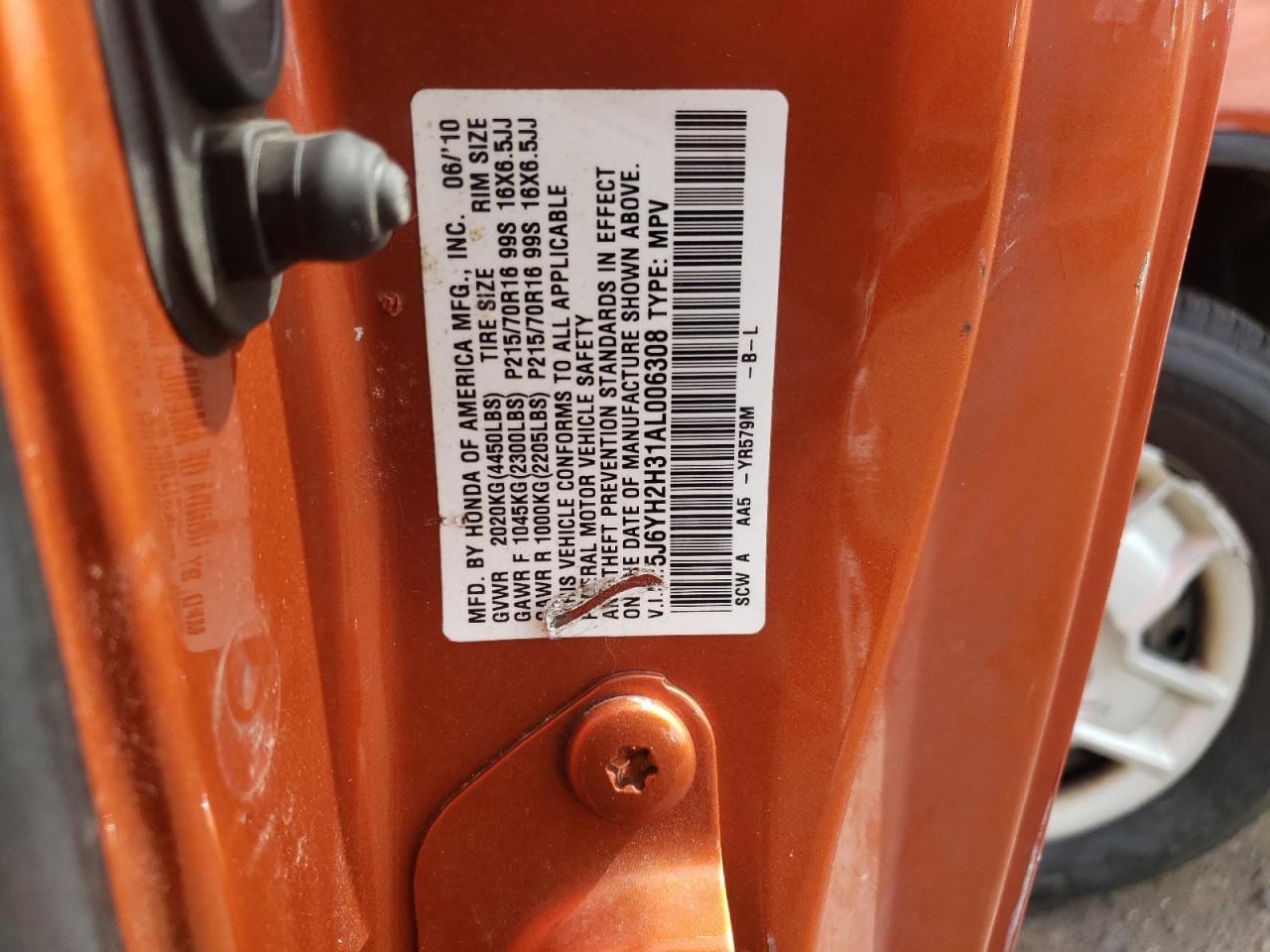 Photo 10 from auction – 2010 HONDA ELEMENT LX with VIN 5J6YH2H31AL006308