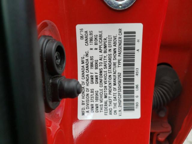 Photo 10 from auction – 2016 HONDA CIVIC LX with VIN 2HGFC2F53GH567262