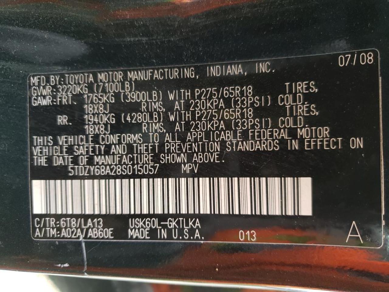 Photo 10 from auction – 2008 TOYOTA SEQUOIA LI with VIN 5TDZY68A28S015057