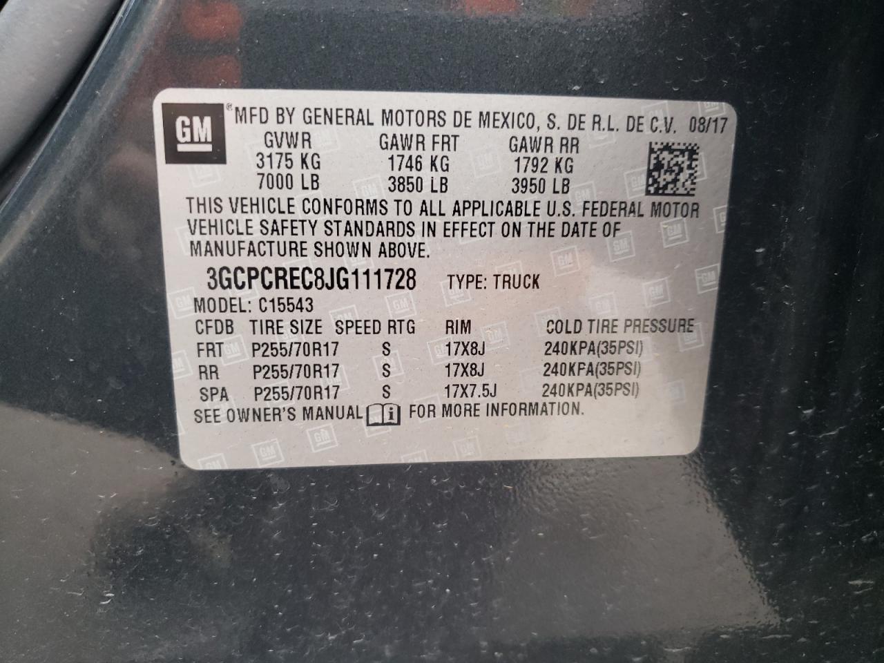 Photo 10 from auction – 2018 CHEVROLET SILVERADO with VIN 3GCPCREC8JG111728