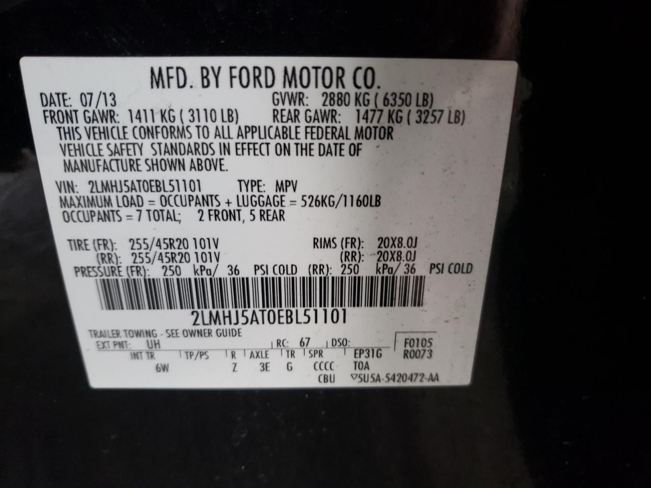 Photo 10 from auction – 2014 LINCOLN MKT with VIN 2LMHJ5AT0EBL51101