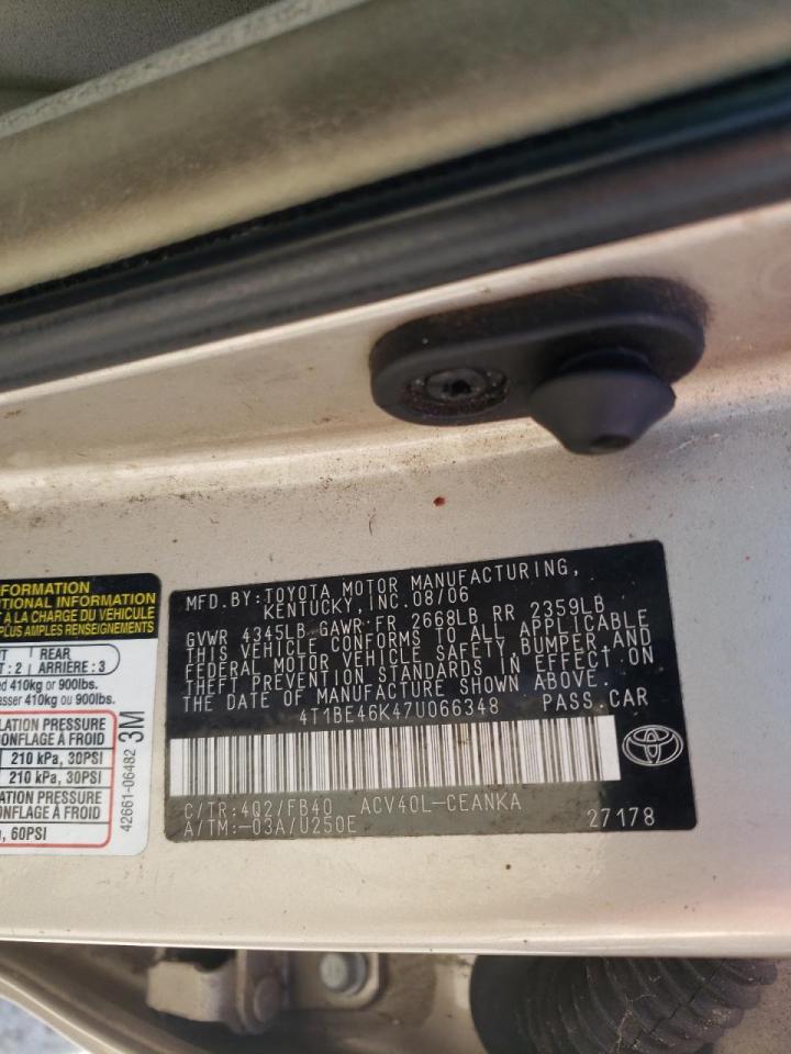 Photo 10 from auction – 2007 TOYOTA CAMRY CE with VIN 4T1BE46K47U066348