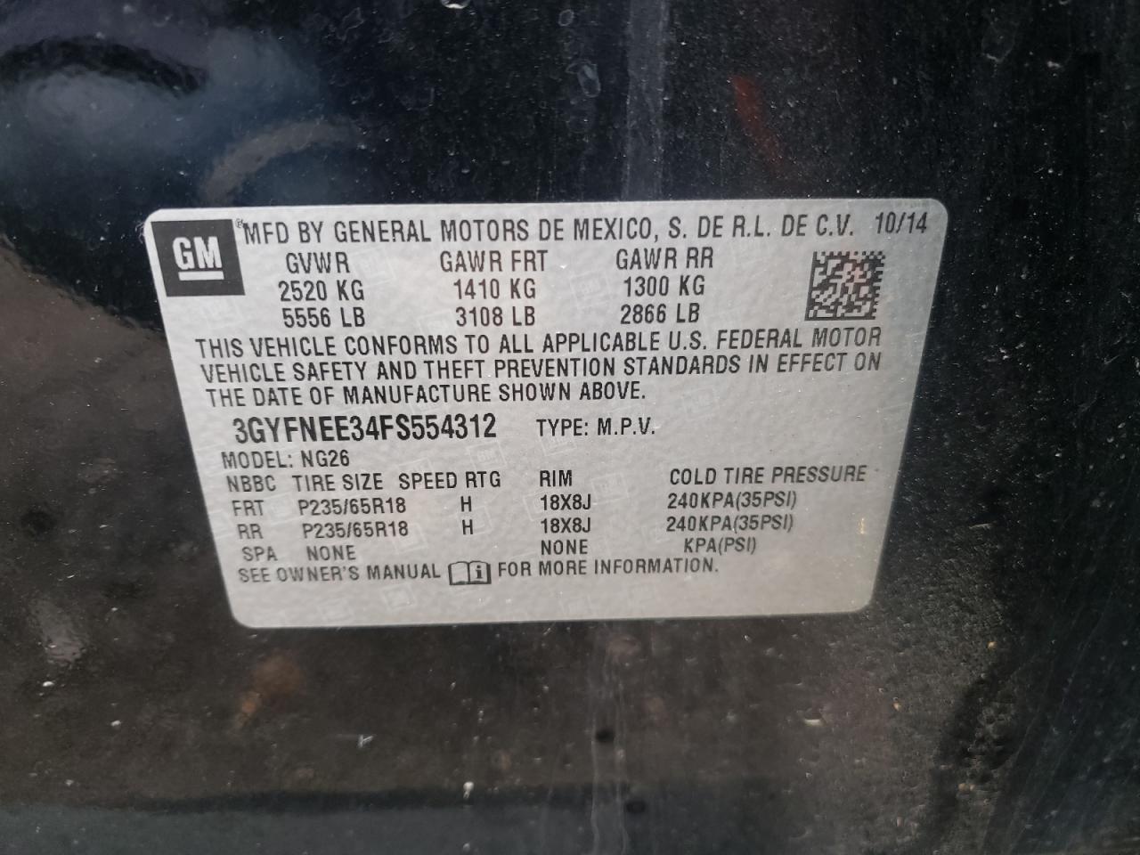 Photo 10 from auction – 2015 CADILLAC SRX LUXURY with VIN 3GYFNEE34FS554312