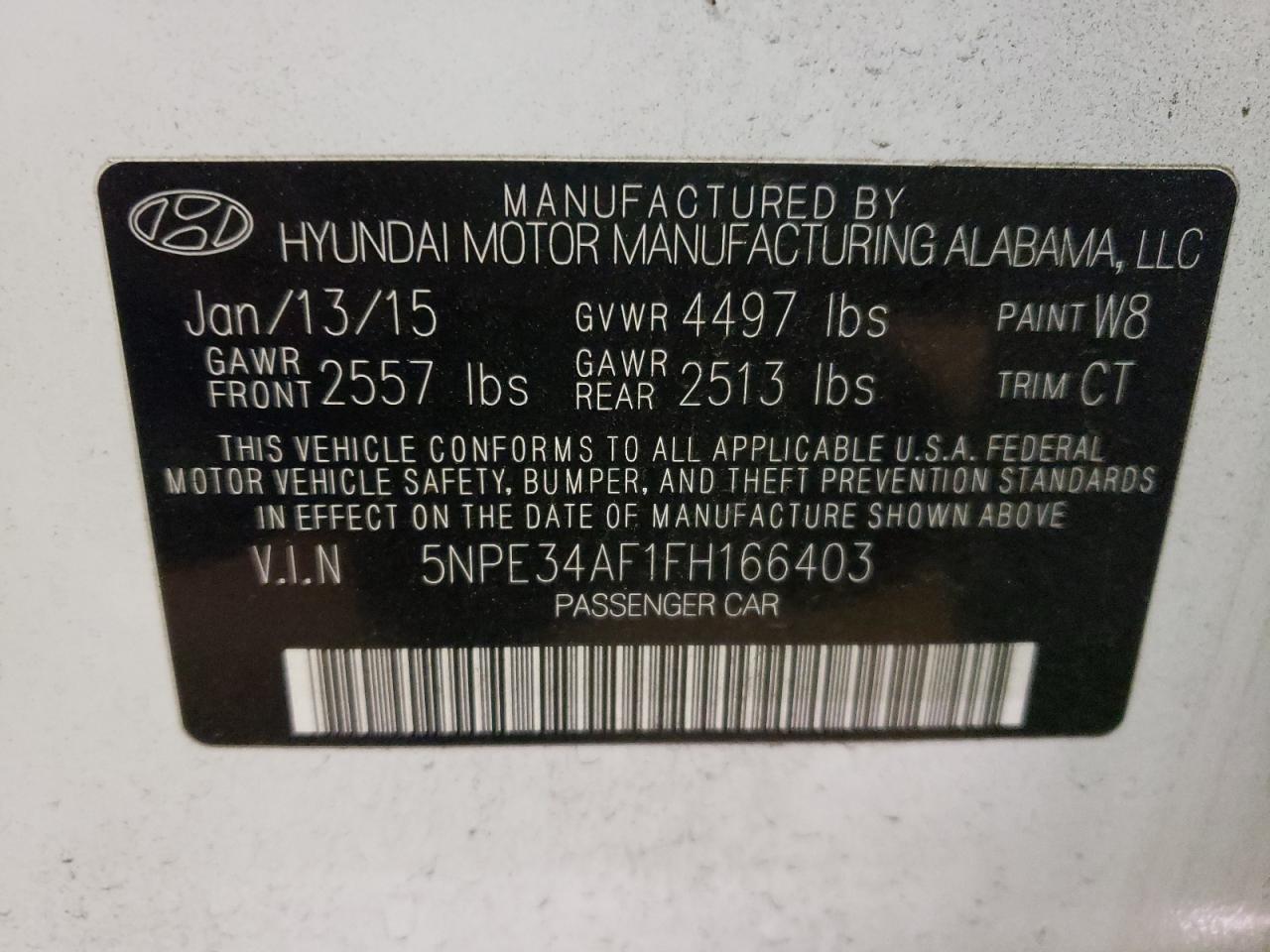 Photo 10 from auction – 2015 HYUNDAI SONATA SPO with VIN 5NPE34AF1FH166403