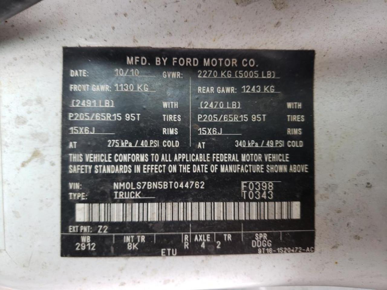 Photo 10 from auction – 2011 FORD TRANSIT CO with VIN NM0LS7BN5BT044762