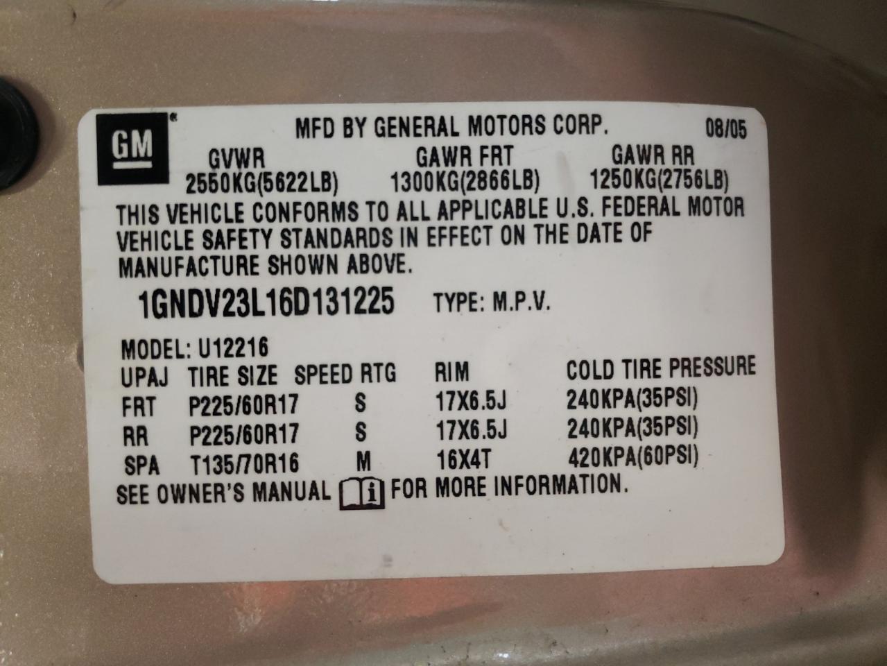 Photo 10 from auction – 2006 CHEVROLET UPLANDER with VIN 1GNDV23L16D131225
