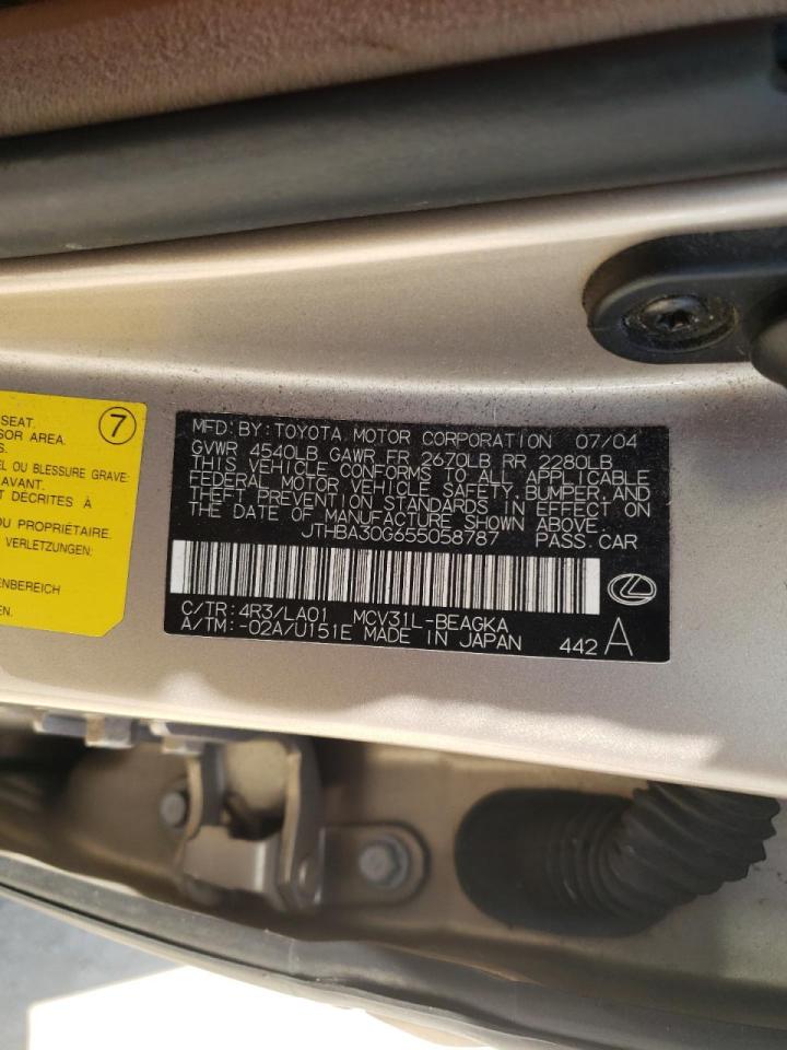 Photo 10 from auction – 2005 LEXUS ES 330 with VIN JTHBA30G655058787