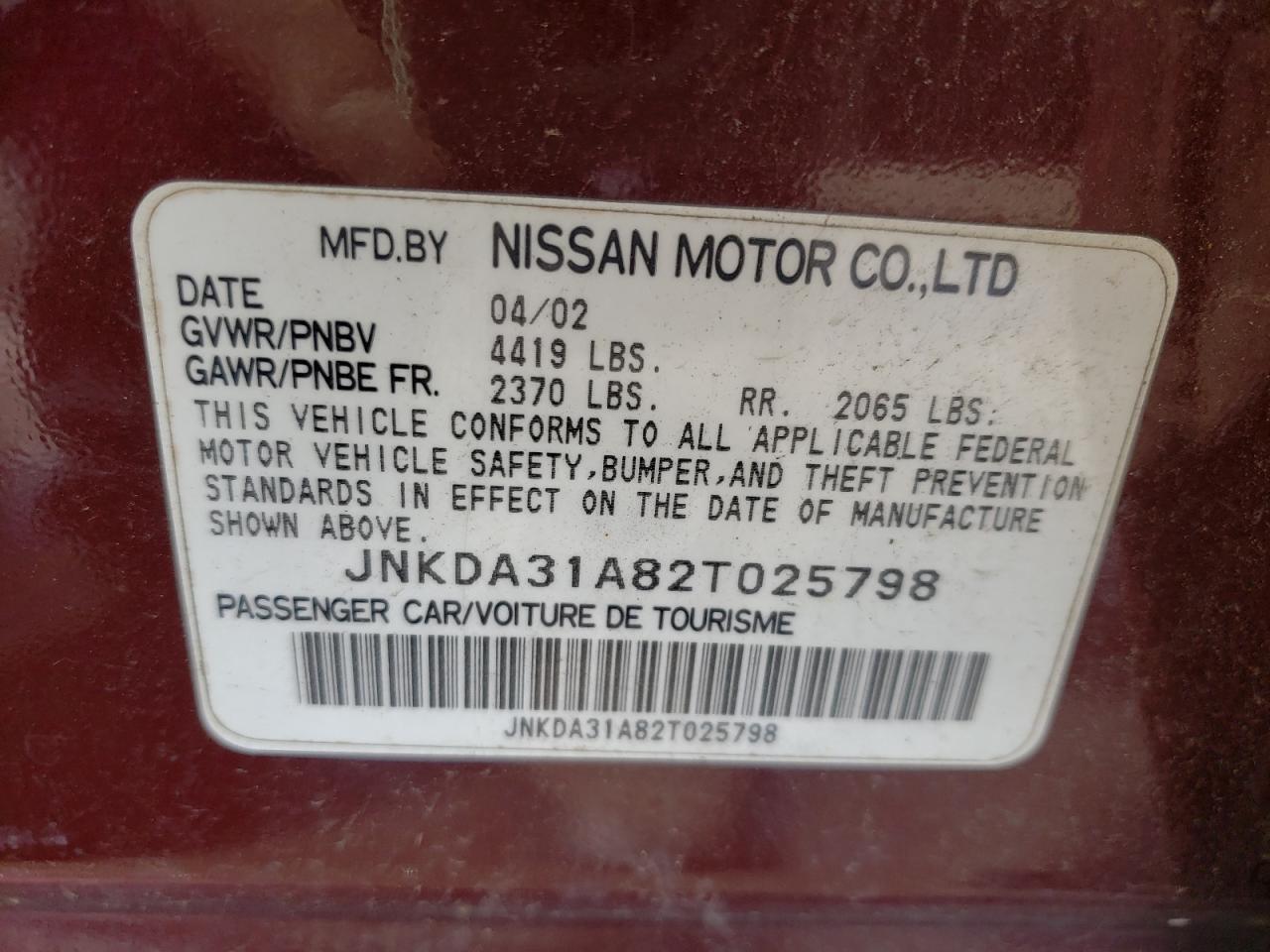 Photo 10 from auction – 2002 INFINITI I35 with VIN JNKDA31A82T025798